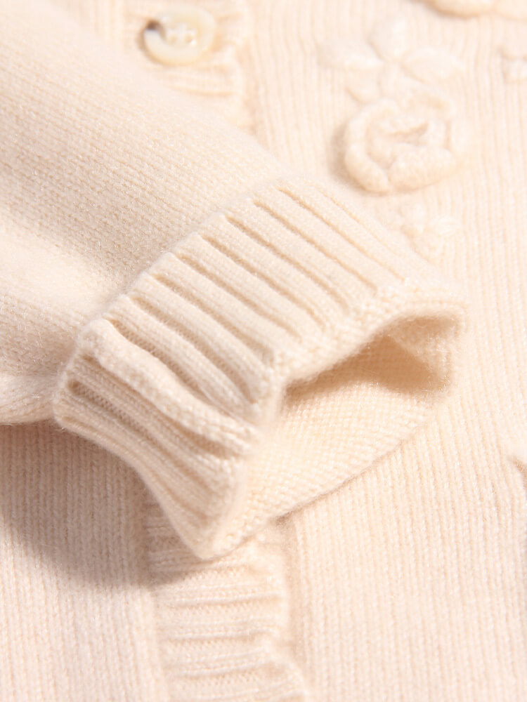 Embroidered Flower Girls Ivory Cashmere Cardigan with Pockets